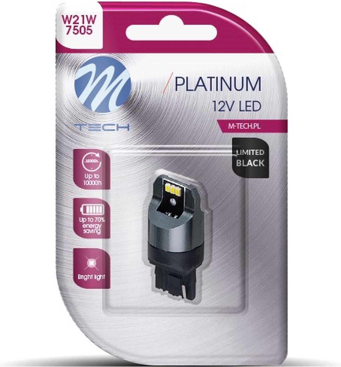 M-tech LED - w21w t20 12v - platin - canbus - 16x LED diode - hvid - enkelt