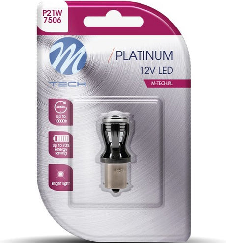 M-tech led p21w ba15s 12v - platin - canbus - 4x osram led diode - hvid - enkelt