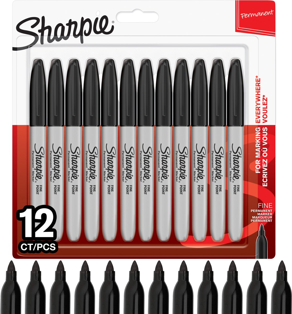 Sharpie permanente markører | fint punkt | sort blæk | 12 stk
