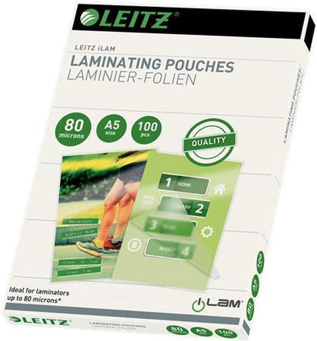 Leitz lamineringsposer til varmlaminering - til A5-dokumenter - 2x80 EVA (ethylvinylacetat) - 80 mikron - 100 stk.