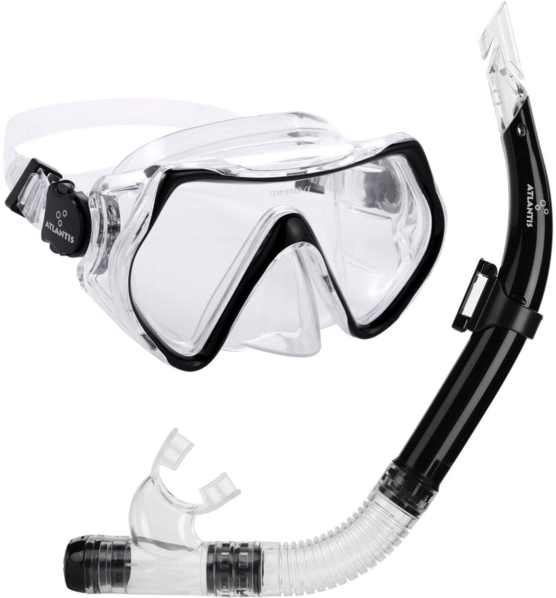 Atlantis hawaï combo - snorkelset - duikbril - snorkel - volwassenen - zwart