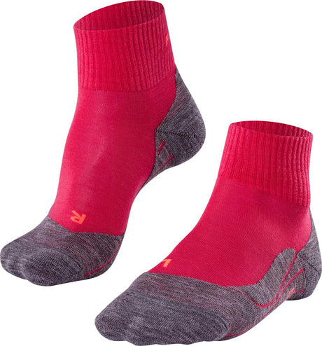 Falke tk5 kort anti-blister tyndt uld funktionsmateriale gåstrømper dame rød - str. 41-42