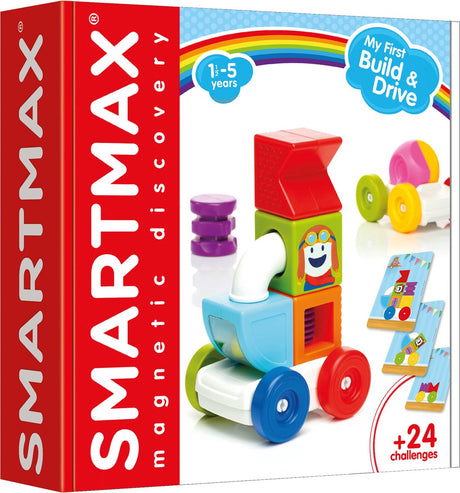 Smartmax my first build drive - bygge magnetbil - 8-delt sæt med opgavekort - pædagogisk legetøj til småbørn - fra 1 år