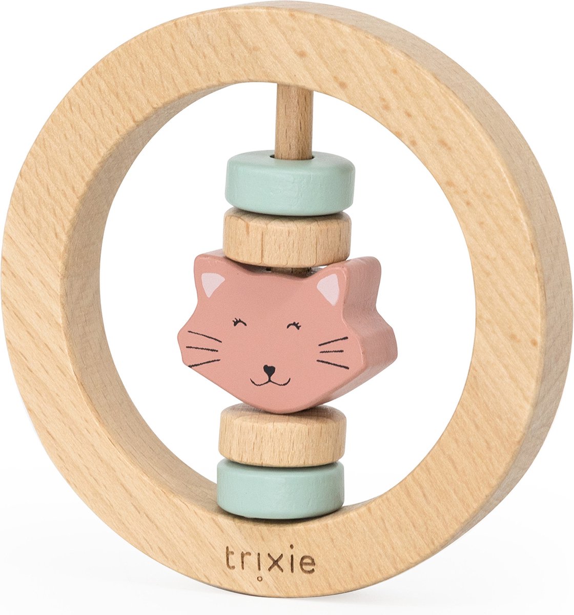 Trixie rund rangle i træ - mrs. kat - babys første legetøj - barselsgave - til drenge piger