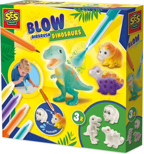 Ses creative 14295 blæsepenne - dinosaurer - kreativt håndværkssæt til børn fra 5 år - dekorere dinosaurer med blæsepenne - vaskbar og genanvendelig - perfekt til dino elskere
