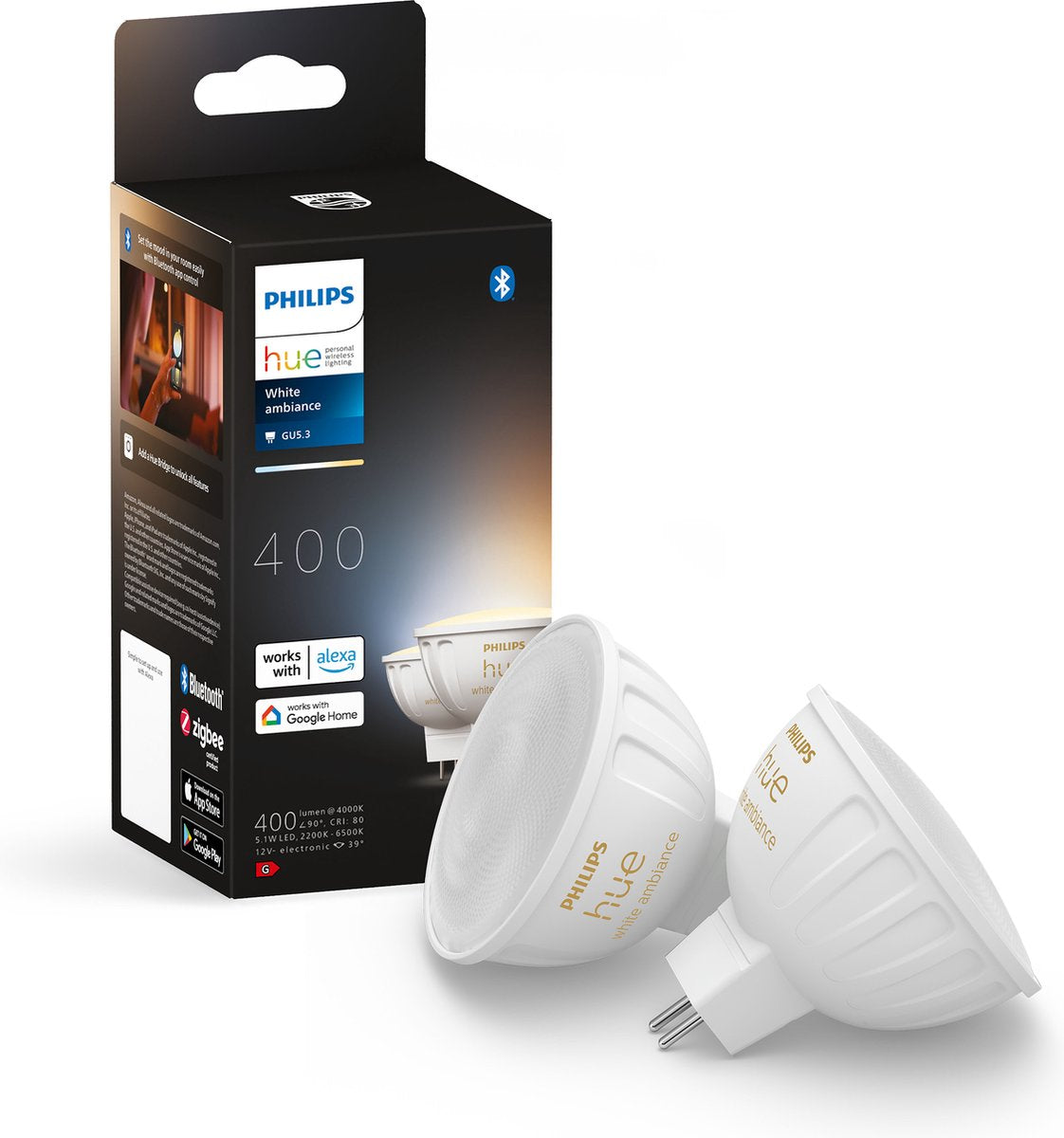 Philips hue spot - warm-tot koelwit licht - 2 pack - mr16