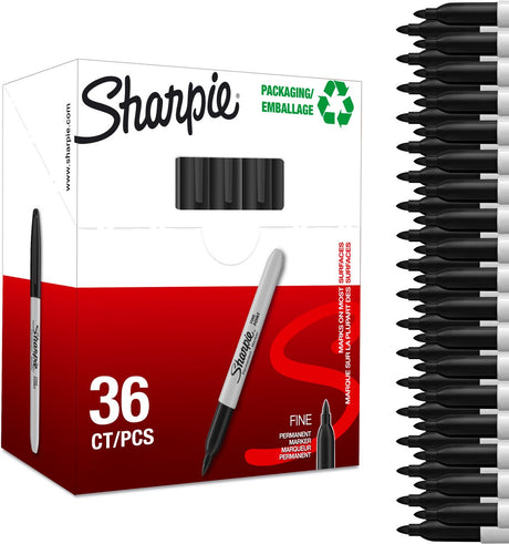 Sharpie permanente tuscher - fin spids - sort blæk - 36 stk