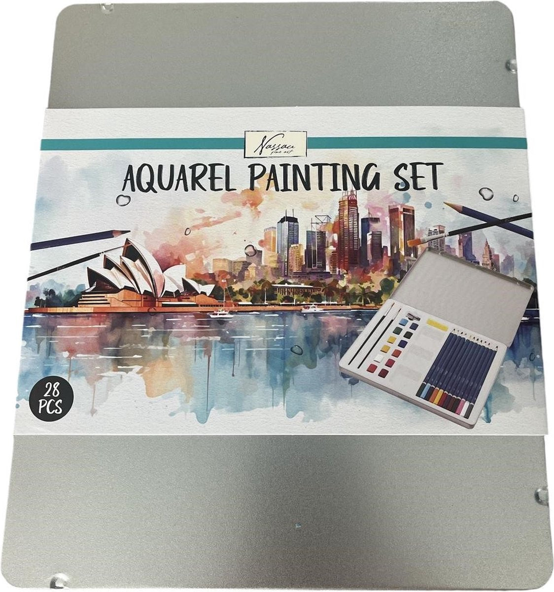 Nassau fine art akvarel maling startsæt - 28 dele - maleri - akvarel - kunst sæt - kreativ gave - metal opbevaringsdåse