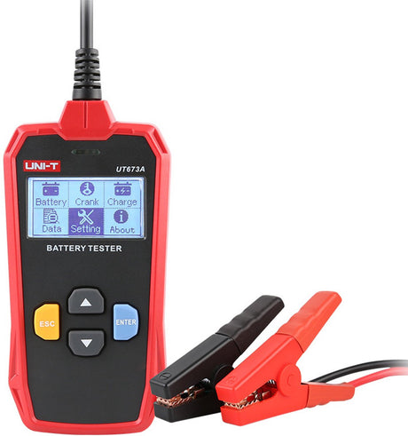 Uni-t UT673a – batteritester til 12v 24v køretøjer – cca 40–2000 – agm efb gel – start-opladning systemdiagnose – batteritilstand, intern modstand – værkstedskvalitet