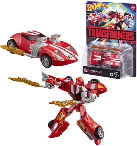 Transformers legetøj hot wheels (r) x rød twin mill actionfigur på 12,5 cm, fra 8 år