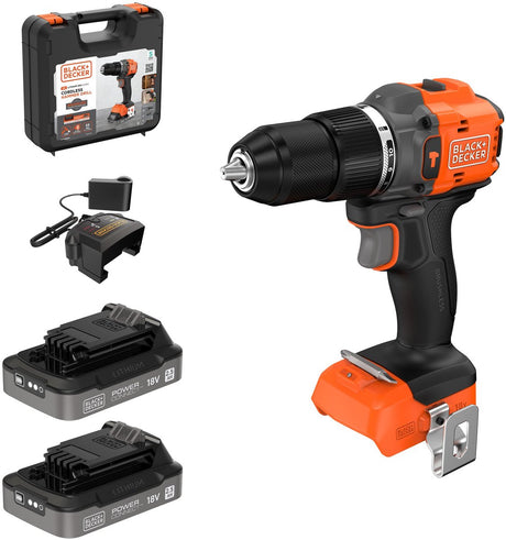 Black+decker 18v børsteløs skruetrækker i etui (med 2x2,5ah batteri og oplader) - bld783e2k-qw