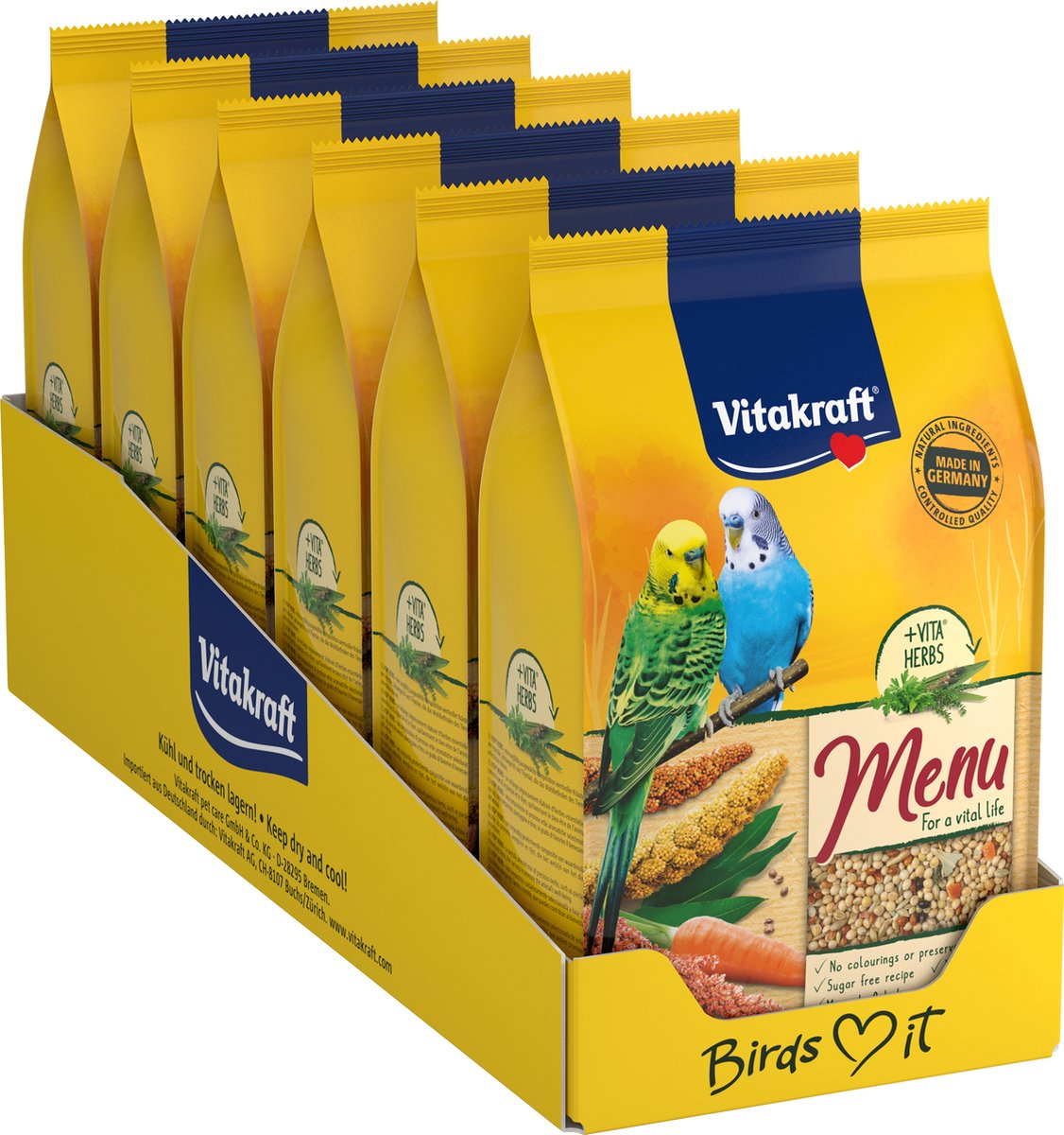 Vitakraft menu fuglefoder - parakit - 6x500 gram