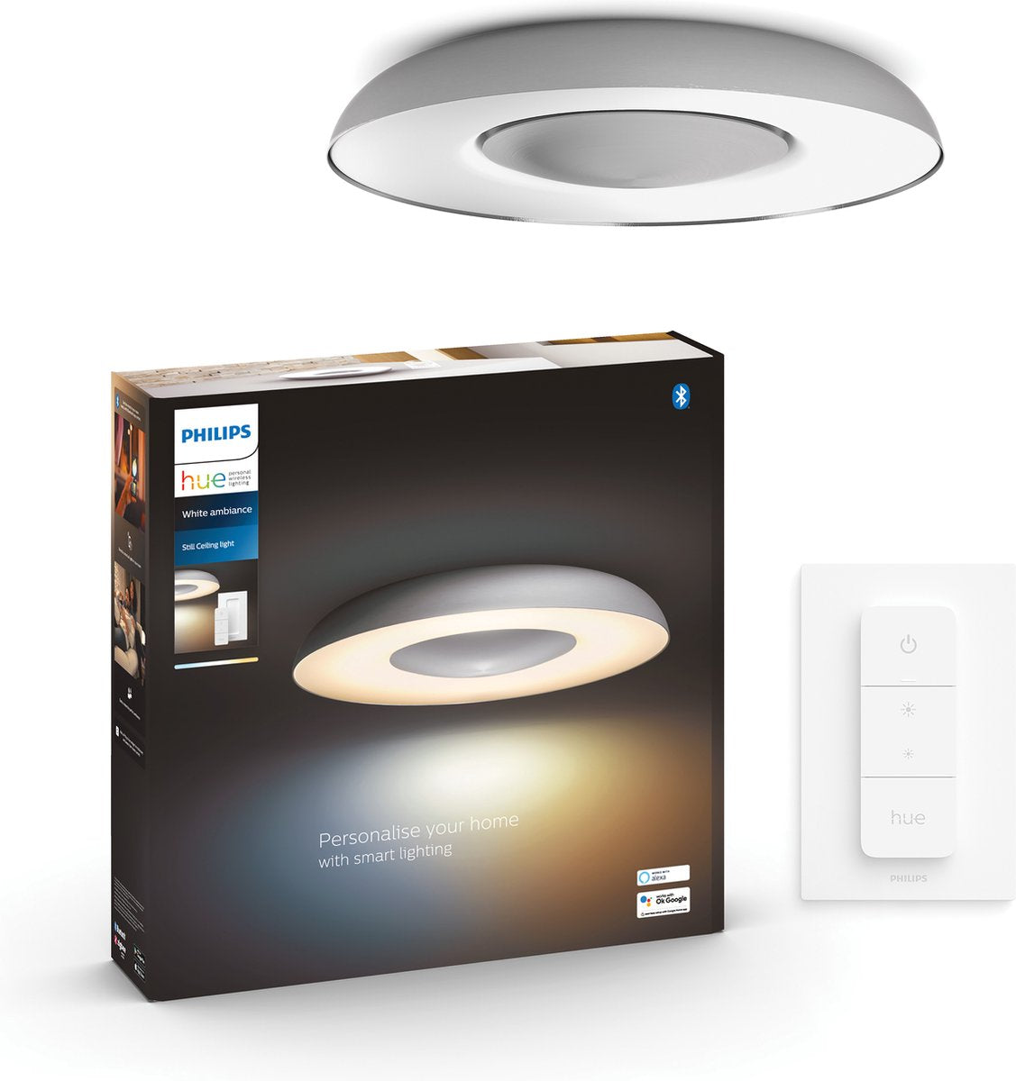 Philips hue still plafondlamp - warm tot koelwit licht - aluminium - 1 dimmer switch