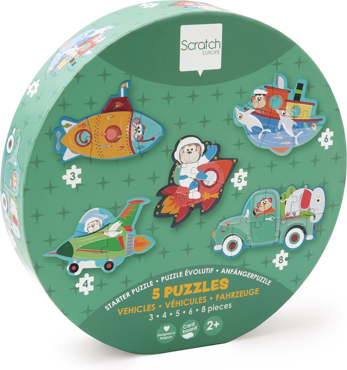 Scratch begynderpuslespil - køretøjer - ca. 10-19cm - med 5 puslespil - 2 år