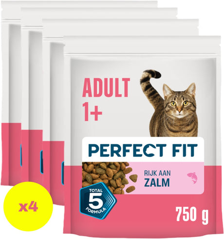 Perfekt pasform kattefoder - aktiv voksen - laks - 4x750g