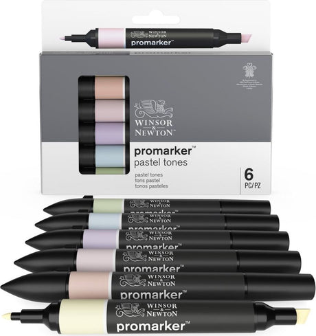Winsor Newton 0290113 ProMarker™ 6 Pastelfarver Sæt | professionelle layout markører alkohol markører