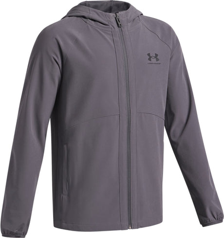 Under armour ua vibe vævet vindjakke-grå drenge sportsjakke - castlerock - sort