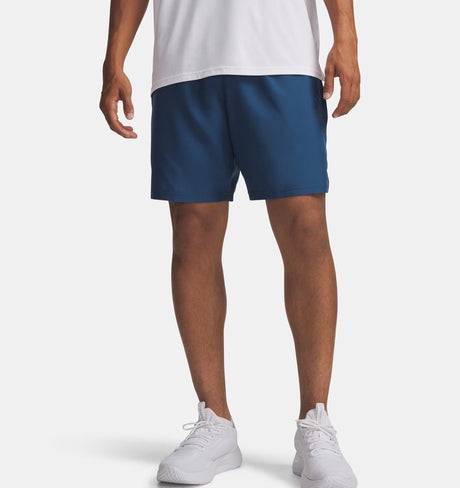Under armour ua tech vævet ordmærke kort-blå herre sportsbukser - wham blå - hvid
