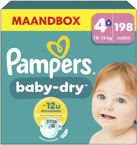 Pampers baby-dry str. 4 - ekstra absorption - 198 bleer - 10kg-15kg