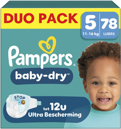 Pampers baby-dry størrelse 5 - 78 bleer - 11 kg-16 kg - op til 100 % lækagefri behagelig nat