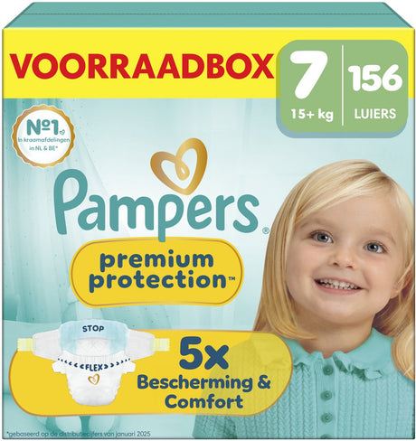 Pampers premium beskyttelse størrelse 7 - 156 bleer - 15 kg+ - opbevaringsboks