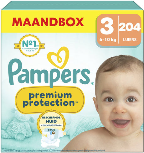 Pampers premium beskyttelse størrelse 3, bleer x204, 6 kg-10 kg