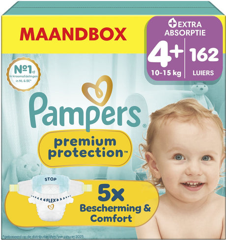 Pampers premium protection size 4+ - 162 diapers - 10kg-15kg - monthly box