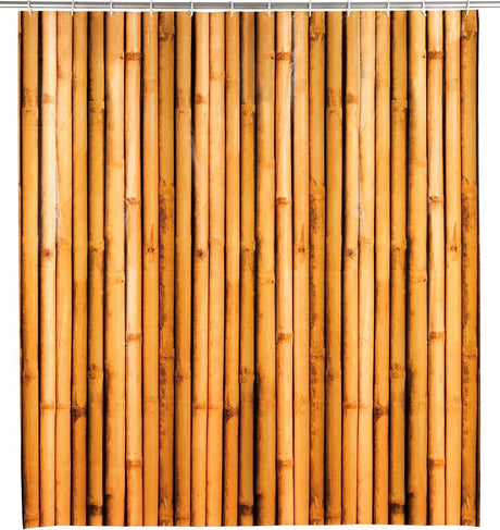 Wenko badeforhæng bamboosa, gardin lavet af miljøvenlig, genanvendelig plastfolie (PEVA), til brusebad og badekar, vandtæt, 180 x 200 cm, inkl. 12 hvide badeforhængsringe, brune