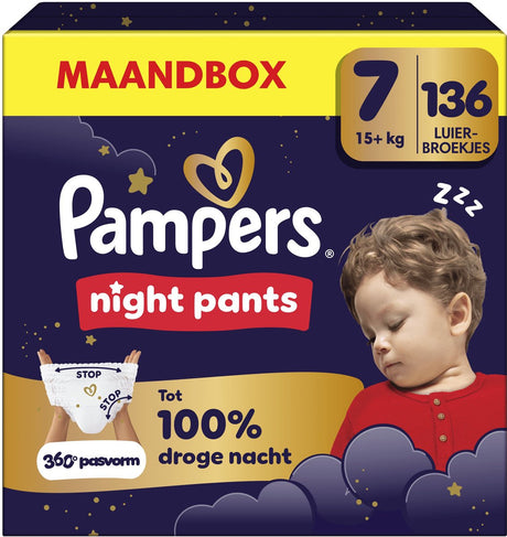 Pampers natbukser str. 7 - 136 blebukser - 15 kg+ - månedsæske
