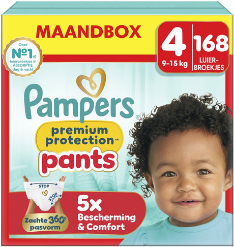 Pampers premium beskyttelsesbukser størrelse 4, 168 blebukser, 9 kg-15 kg