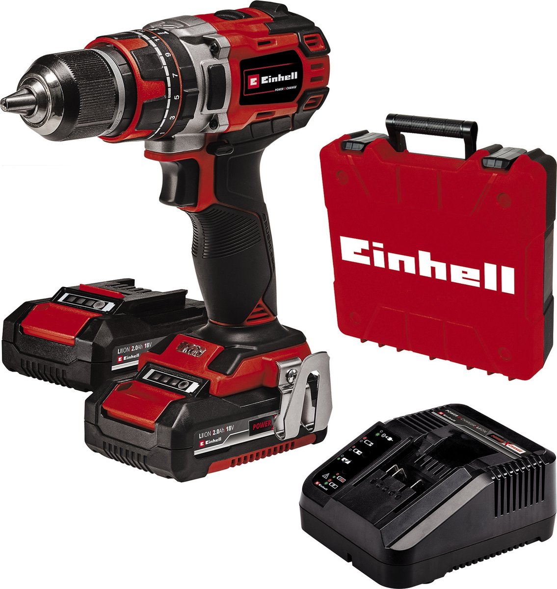 Einhell akku slagbore-/skruetrækker TP-CD 18 50 li-i bl kit - power x-change - 18 v li-ion - med slagfunktion - 2 hastigheder - 50 nm - børsteløs motor - inkl. 2x 2,0 ah batteri og oplader