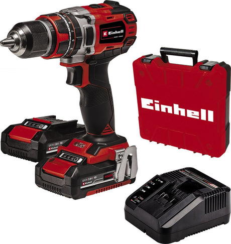 Einhell akku slagbore-/skruetrækker TP-CD 18 50 li-i bl kit - power x-change - 18 v li-ion - med slagfunktion - 2 hastigheder - 50 nm - børsteløs motor - inkl. 2x 2,0 ah batteri og oplader