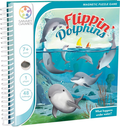 Smarte spil flippin' delfiner - magnetisk logisk tænkespil - 48 pædagogiske delfinudfordringer - kompakt rejsespil solospil - fra 7 år