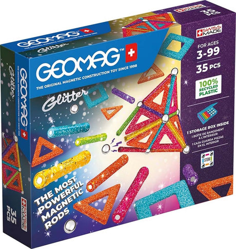 Geomag klassiske glitterpaneler genbrugt - magnetisk byggelegetøj med glitterpaneler - 35 stk.