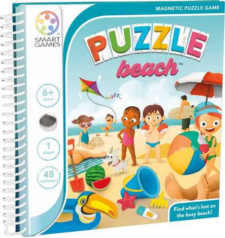 Smartgames puslespil strand - magnetisk logisk tænkespil - 48 pædagogiske strandudfordringer - kompakt rejsespil solospil - fra 6 år