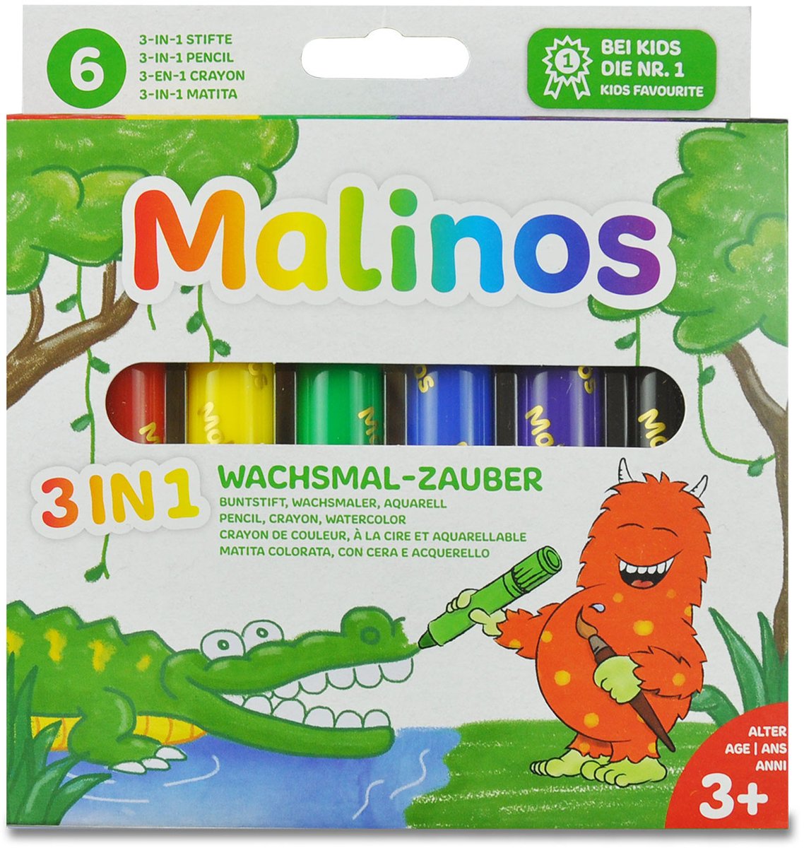 Malinos 301036, 6 stk., sort, blå, grøn, rød, violet, gul, flerfarvet, rund