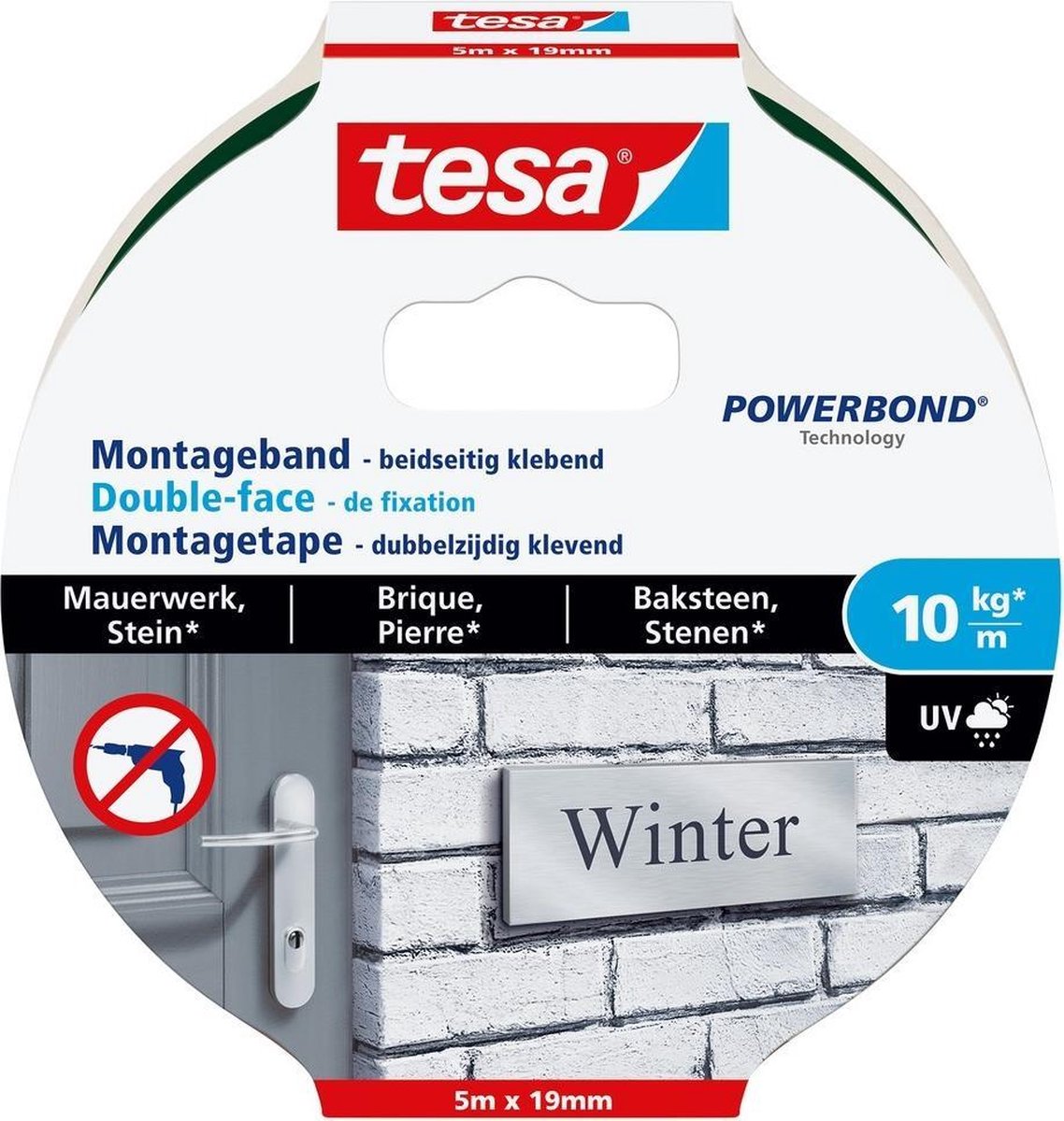 Tesa murstenssten 77749-00000-00 monteringstape power bond sort (L x B) 5 m x 19 mm 1 stk.