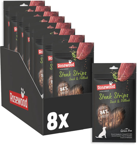 Palisander bøfstrimler hundesnack and og sej - 63% and - kornfri - fedtfattigt - 8 x 100 g