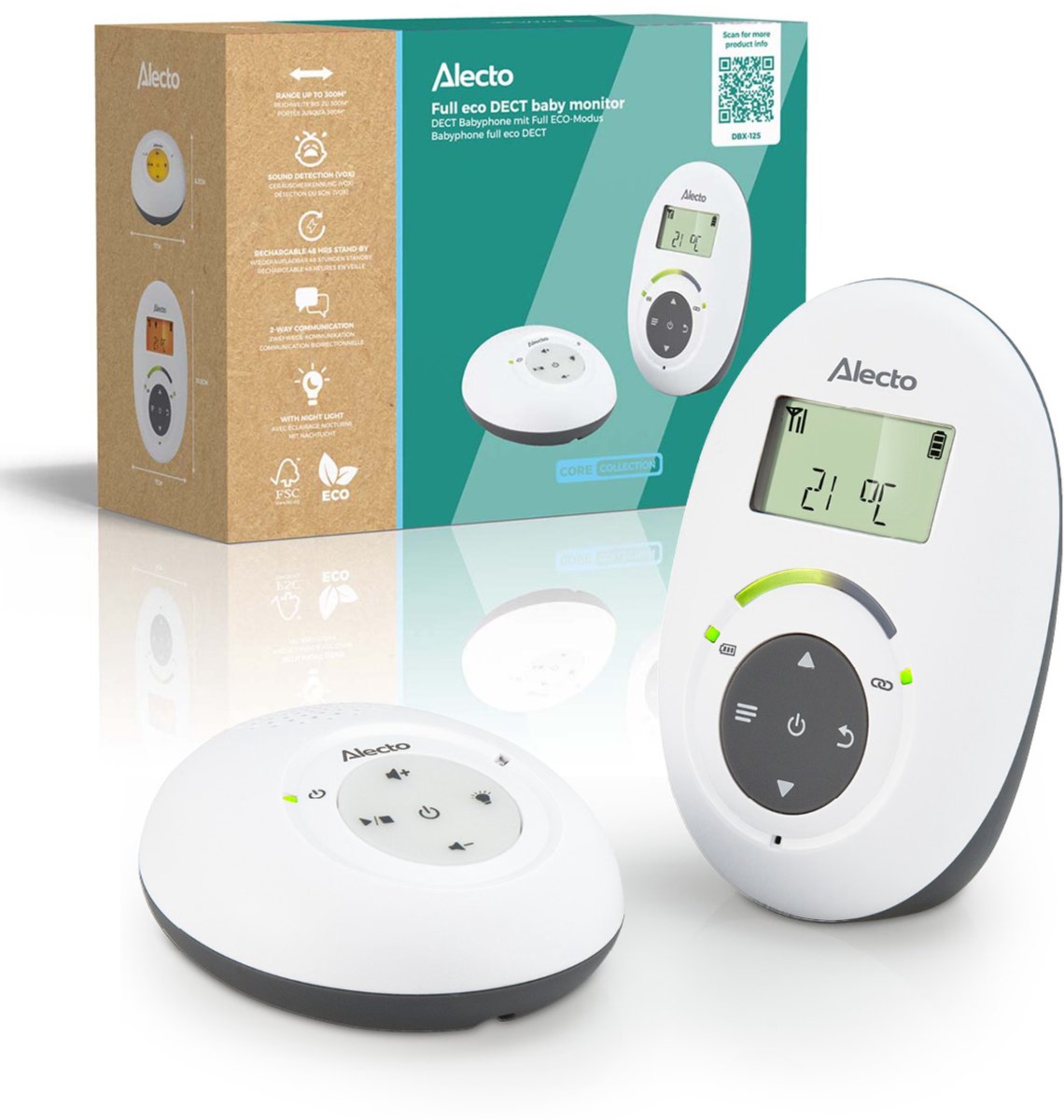 Alecto dbx-125 - full eco dect babyalarm med display - hvid