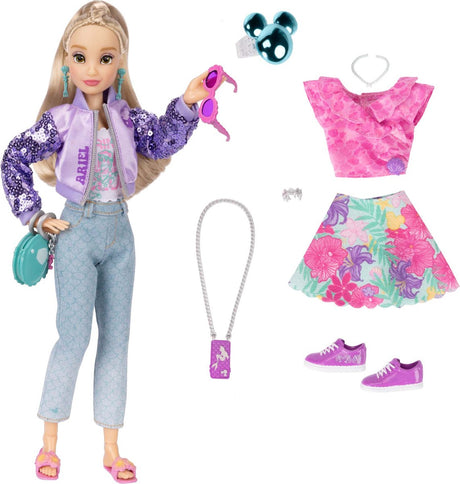 Jakks Ariel modedukker, 25 cm høje, med 13 artikulationspunkter, to komplette mix-and-match outfits og en Mickey ring til dig!