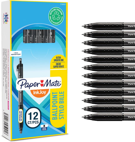 Paper mate inkjoy 300rt kuglepenne med trykknap | mellempunkt (1,0 mm) | sort | 12 stk