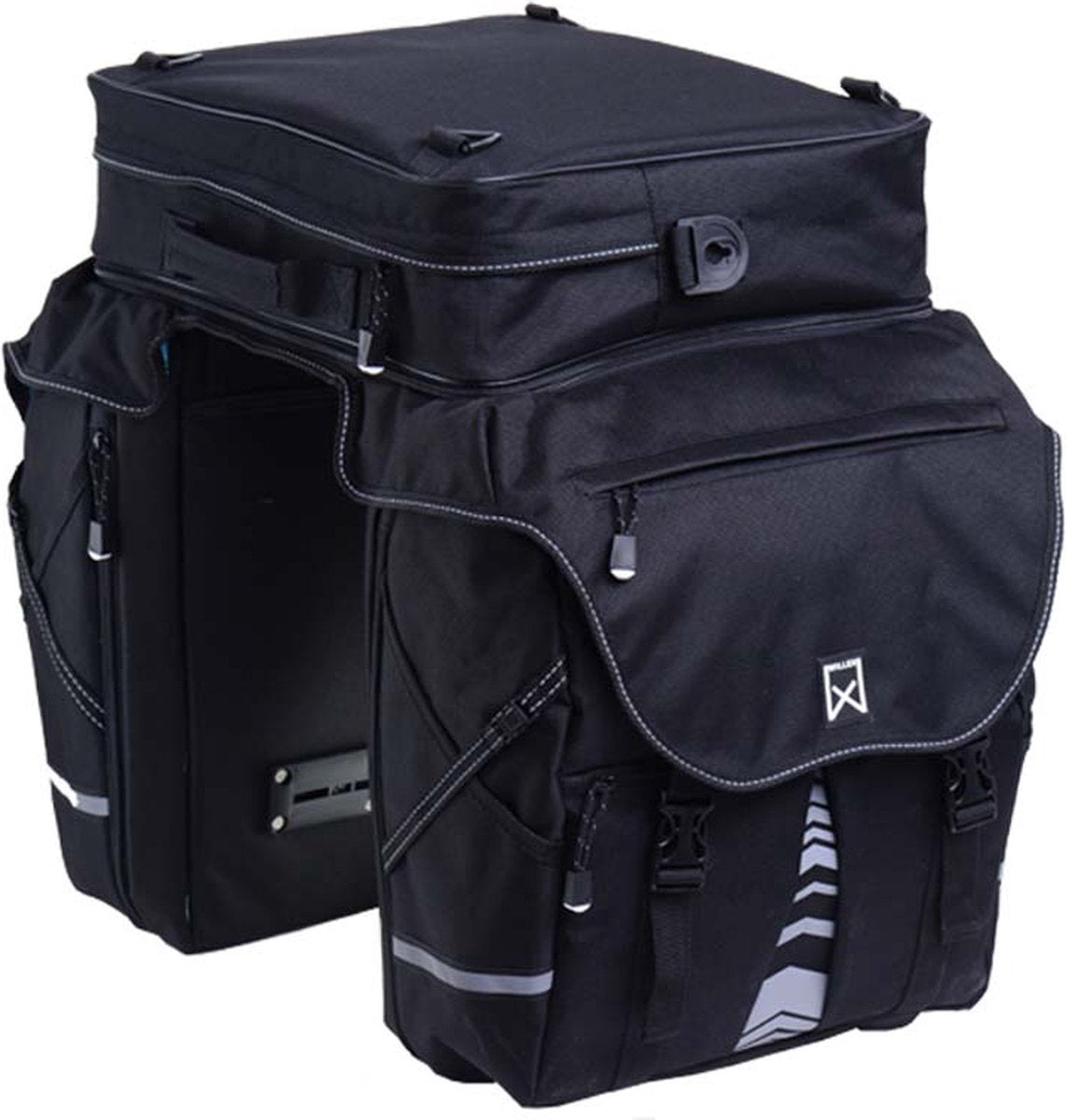 Willex bagagetaske xl 1200 - dobbelt cykeltaske - toprum med lynlås - 65 liter - sort - ferie