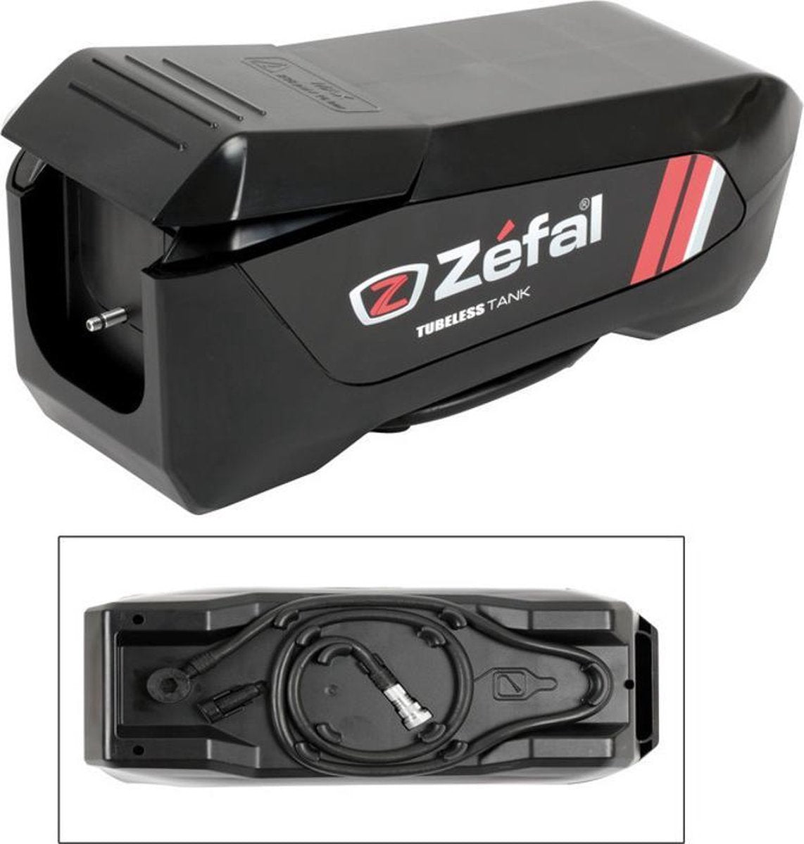 Zefal pump tubeless tank - kapacitet: 1 l - 16 bar - sv (schrader ventil) - sort rød