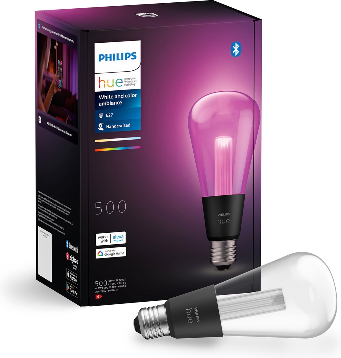 Philips hue lightguide edisonlamp st72 - wit en gekleurd licht - e27