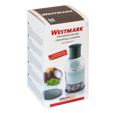 Westmark universal grøntsagshakker, til løg hvidløg, samtidig opbevaringsbeholder med låg, rustfrit stål plast, kompakt, hvid antracit, 11452260