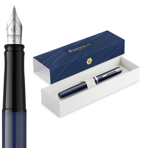 Waterman impression fyldepen | medium fyldepennespids med blå blæk refill | blå maling med palladiumbelagt finish | gaveæske
