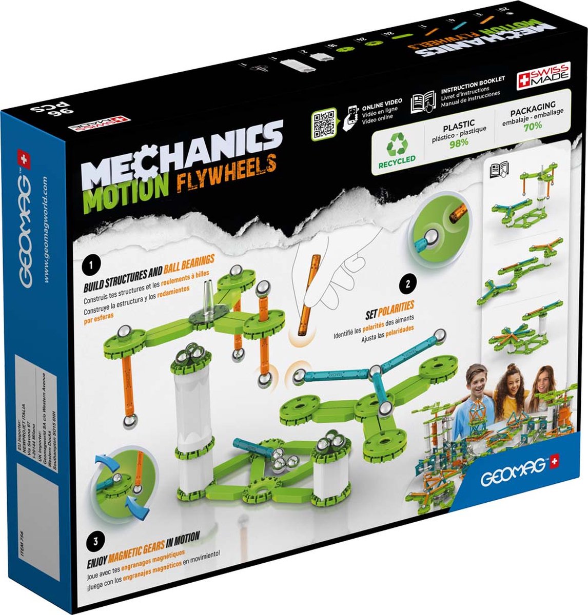 Geomag mechanics motion genbrugssvinghjul - magnetisk byggelegetøj med svinghjul - 96 stk.