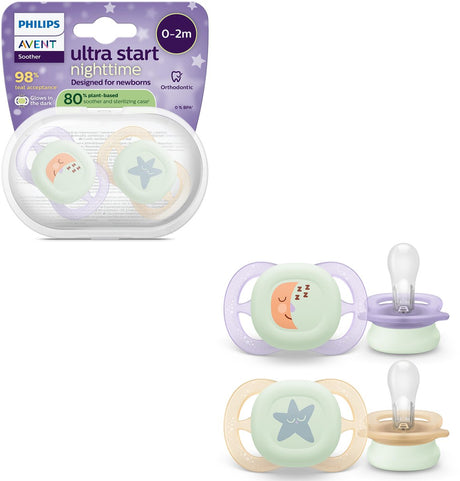 Philips avent ultra start night – glow-in-the-dark siliconen fopspeen – 0-2 mnd – 2 stuks - scf075 17