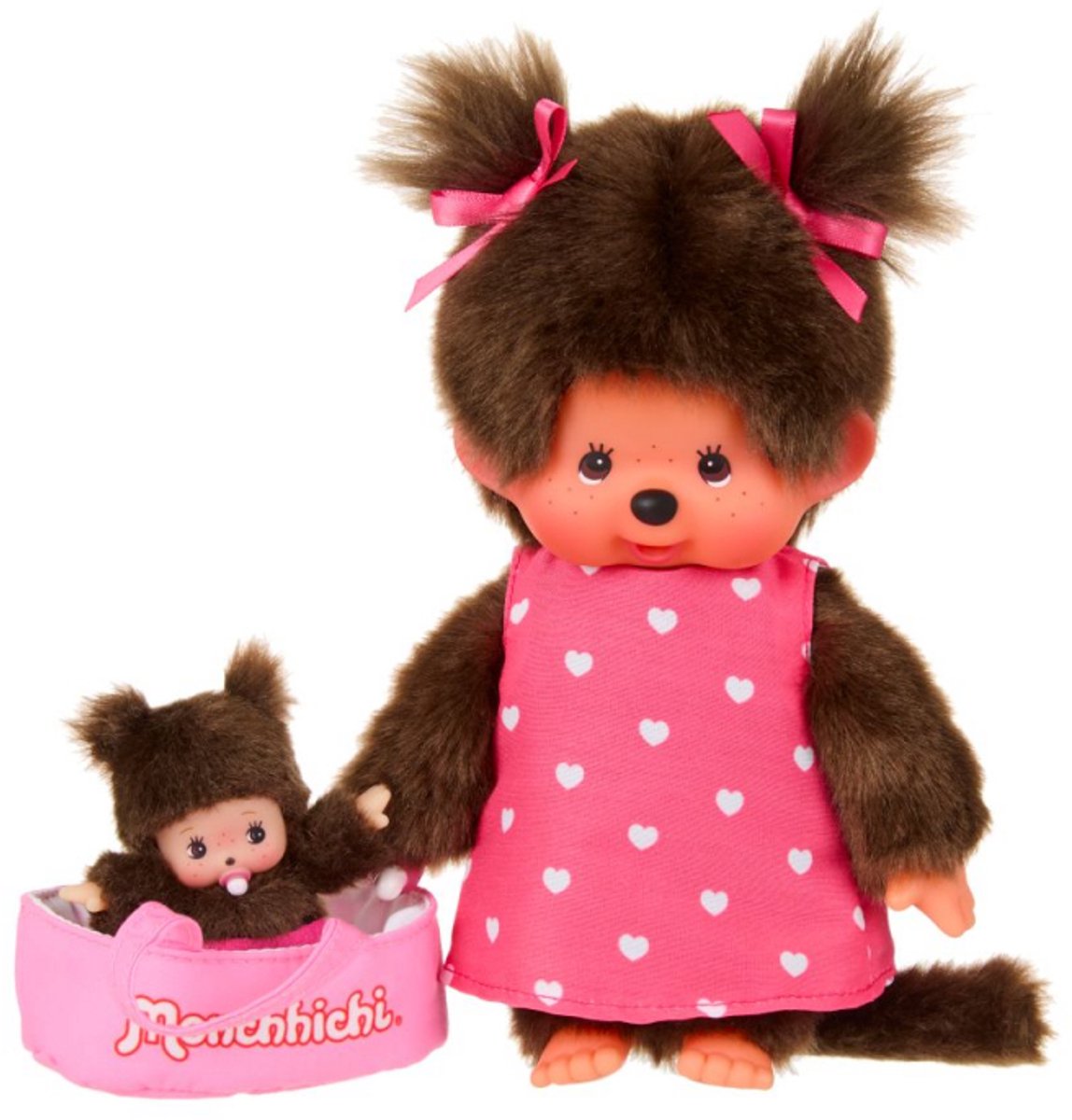 Monchhichi | 20 cm med mini bebichhichi i bærekurv