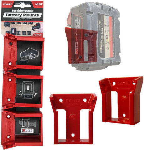 Stealth mounts batteriholdere til milwaukee m18 18v | rød | 6 stk - bm-mw18-rød-6